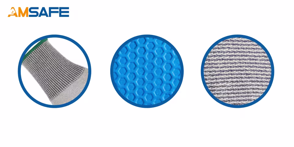 Guantes con recubrimiento de látex: par de guantes ASF-EL3431 grises con recubrimiento azul de látex texturizado — imagen 5