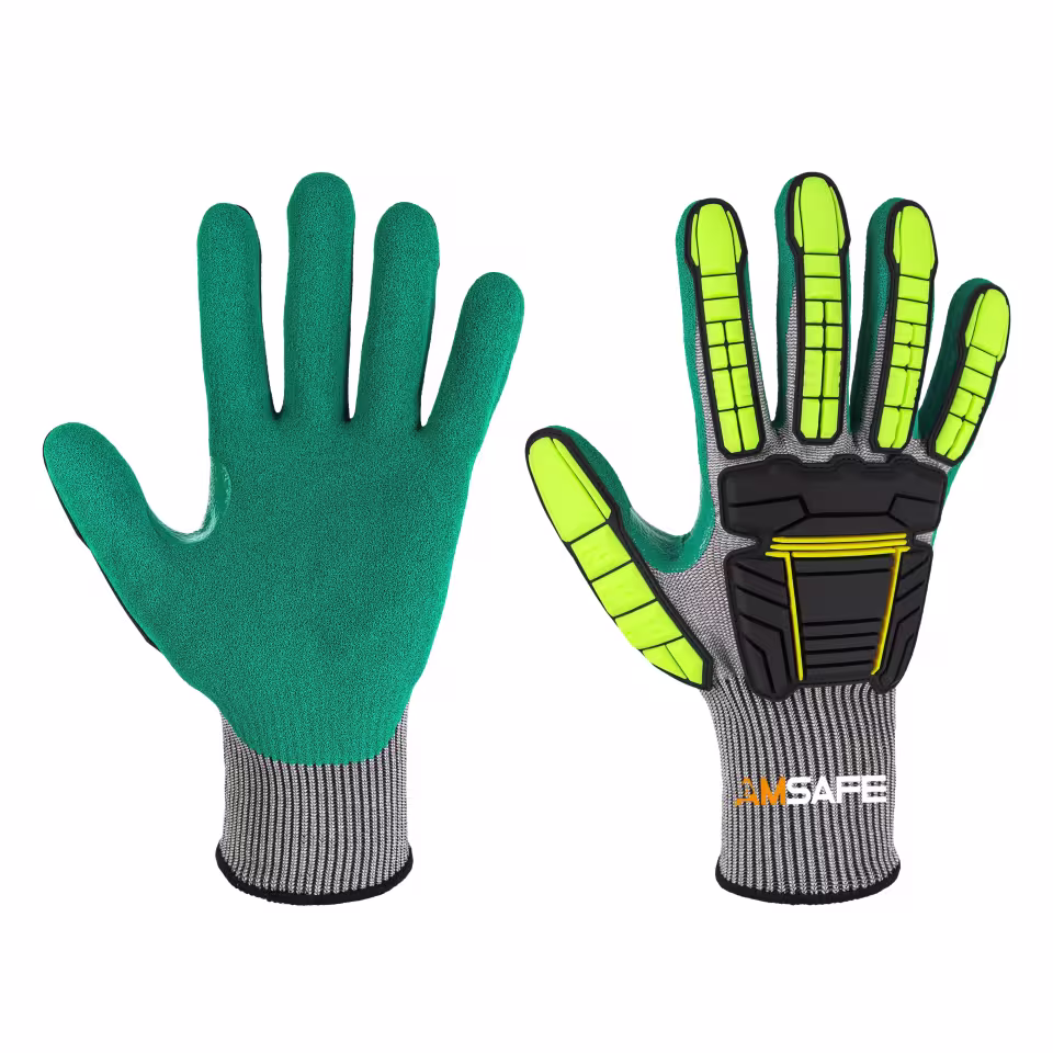 Guantes antiimpacto: par de guantes antiimpacto ASF-SN3375 grises y verdes con protección TPR amarilla y negra — imagen 2