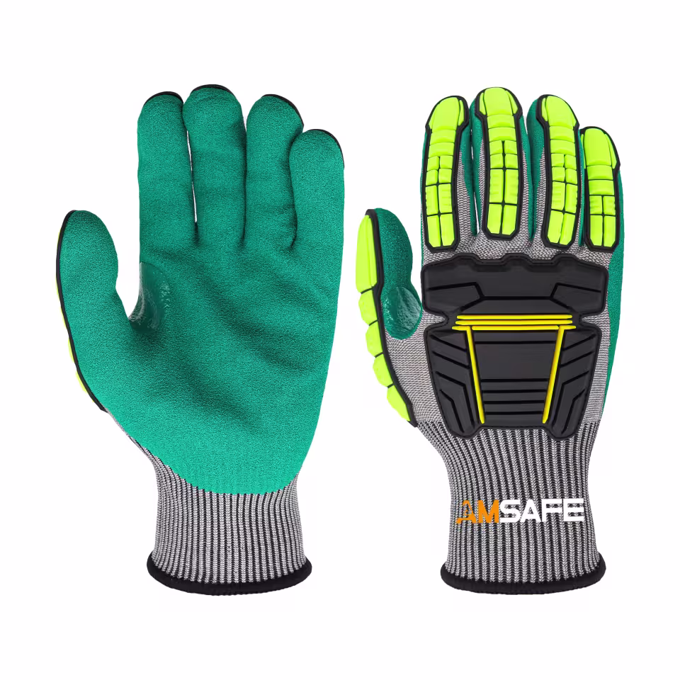 Guantes antiimpacto: par de guantes antiimpacto ASF-SN3375 grises y verdes con protección TPR amarilla y negra — imagen 4