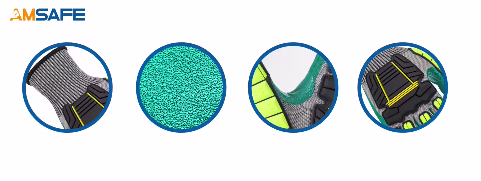 Guantes antiimpacto: par de guantes antiimpacto ASF-SN3375 grises y verdes con protección TPR amarilla y negra — imagen 6
