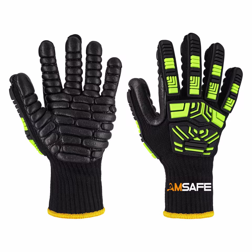 Guantes antiimpacto: par de guantes antiimpacto ASF-R00130 negros y verdes con protección TPR — imagen 2