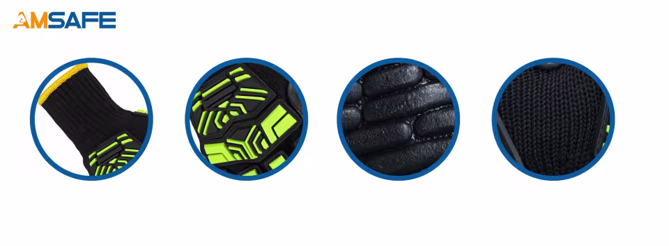 Guantes antiimpacto: par de guantes antiimpacto ASF-R00130 negros y verdes con protección TPR — imagen 3