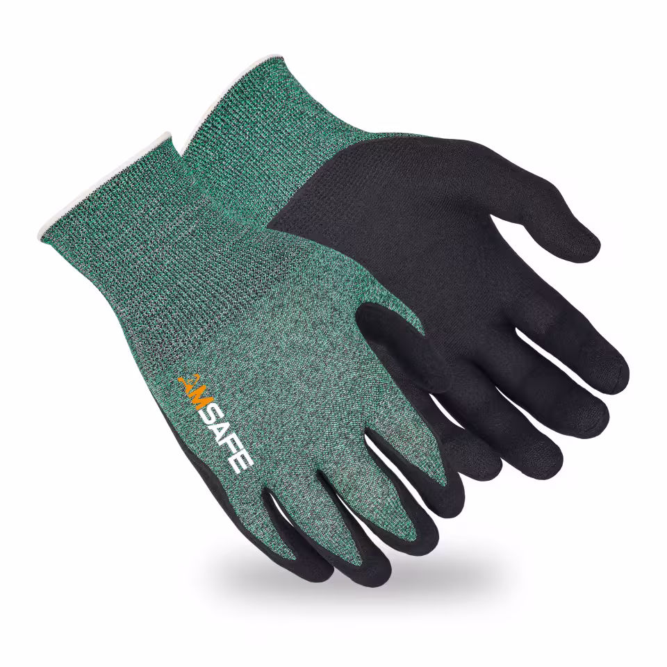 Guantes anticorte: par de guantes anticorte ASF-WN8334 verdes con recubrimiento negro de nitrilo espumado de base acuosa — imagen 1