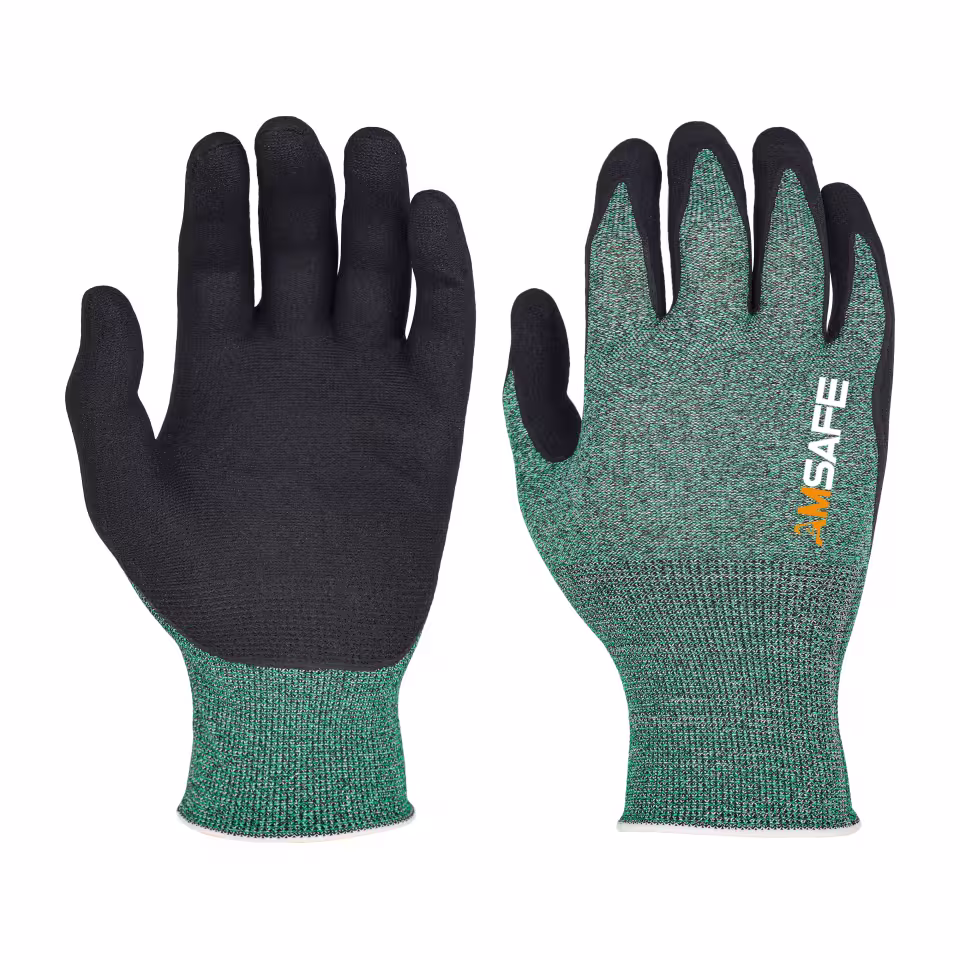 Guantes anticorte: par de guantes anticorte ASF-WN8334 verdes con recubrimiento negro de nitrilo espumado de base acuosa — imagen 2