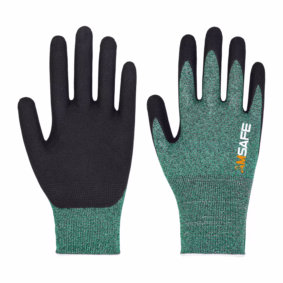 Guantes anticorte: par de guantes anticorte ASF-WN8334 verdes con recubrimiento negro de nitrilo espumado de base acuosa — imagen 4