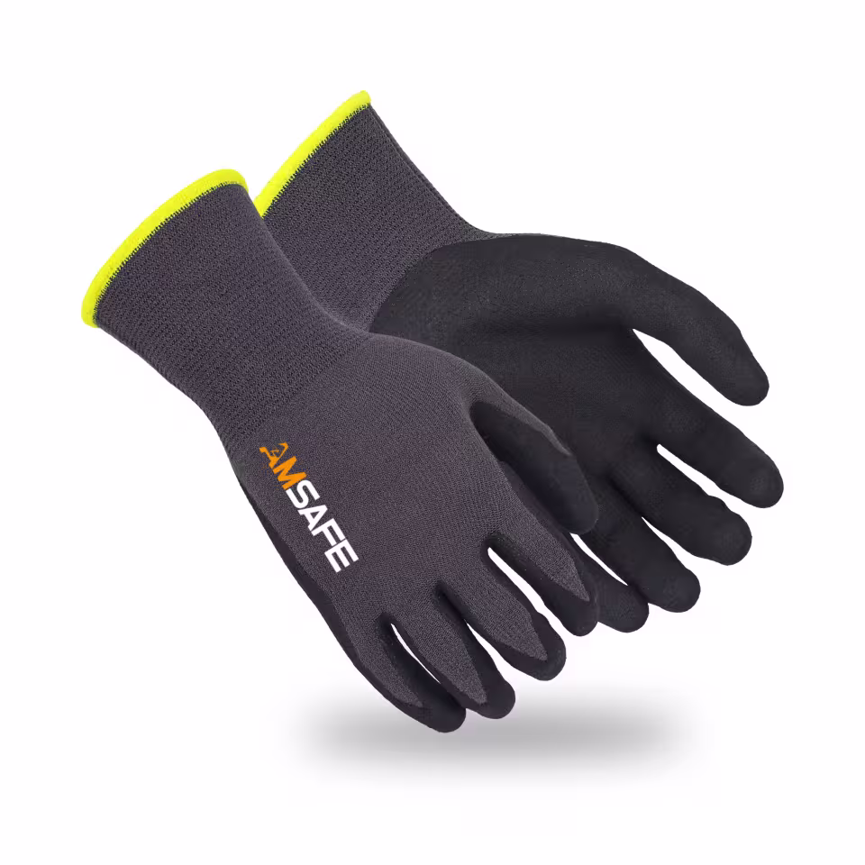 Guantes recubiertos de nitrilo: par de guantes ASF-CN5431-1 grises y negros con borde amarillo fluorescente — imagen 1