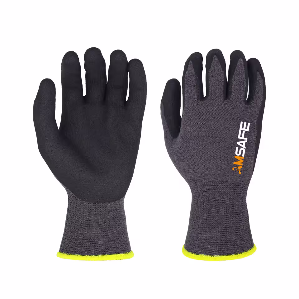 Guantes recubiertos de nitrilo: par de guantes ASF-CN5431-1 grises y negros con borde amarillo fluorescente — imagen 2