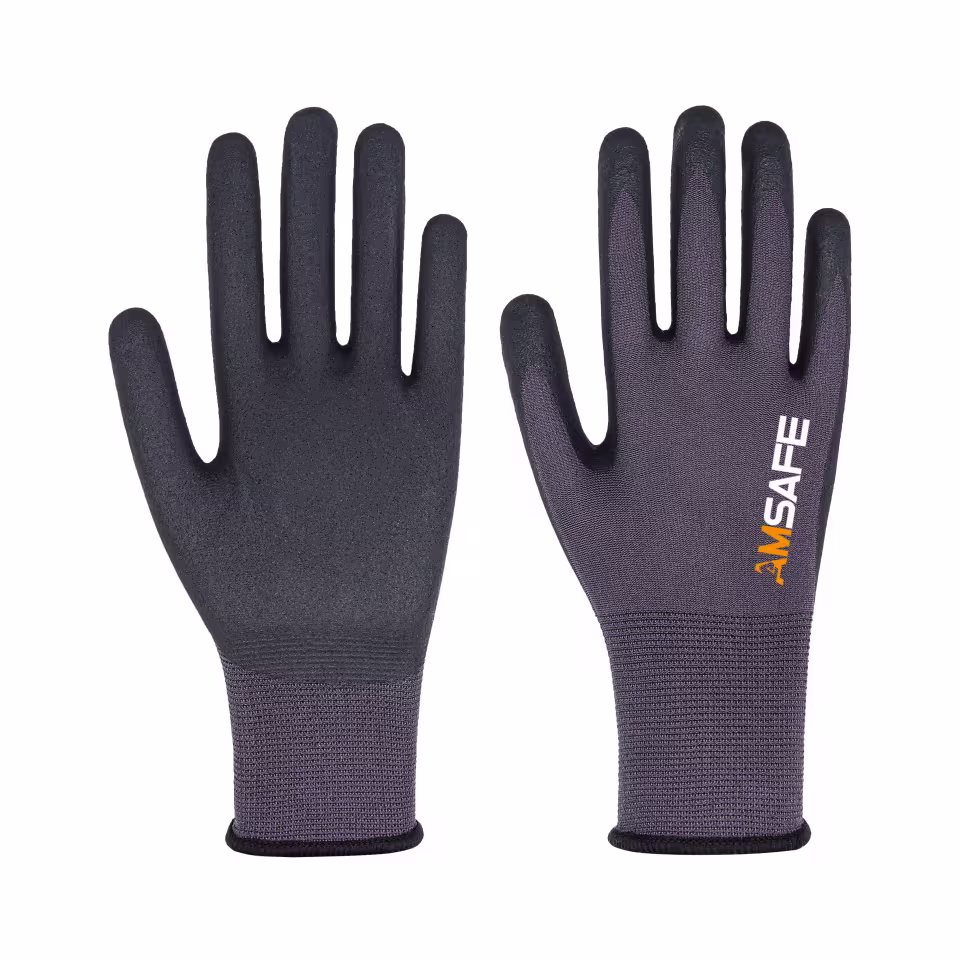 Guantes recubiertos de nitrilo: par de guantes ASF-CN5431 gris violáceo con recubrimiento negro de nitrilo MicroDura en la palma — imagen 4