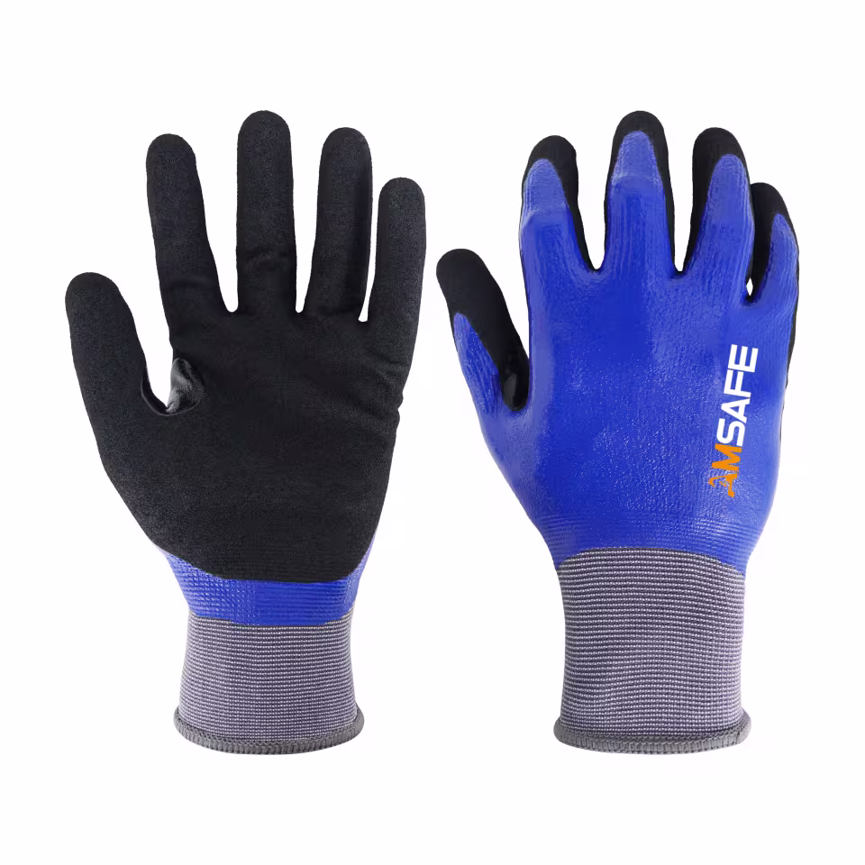 Guantes recubiertos de nitrilo: par de guantes ASF-SN5370 grises y azules con palma negra de nitrilo arenoso — imagen 2