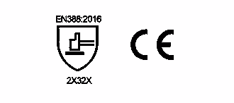 Iconos de certificación del guante WL3203: EN 388 2X32X y CE.